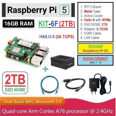 KIT-6F(2TB)  Raspberry Pi 5 (16GB RAM) KIT HAILO-8 (26-TOPS) with SSD NVME 2TB - Complete Set